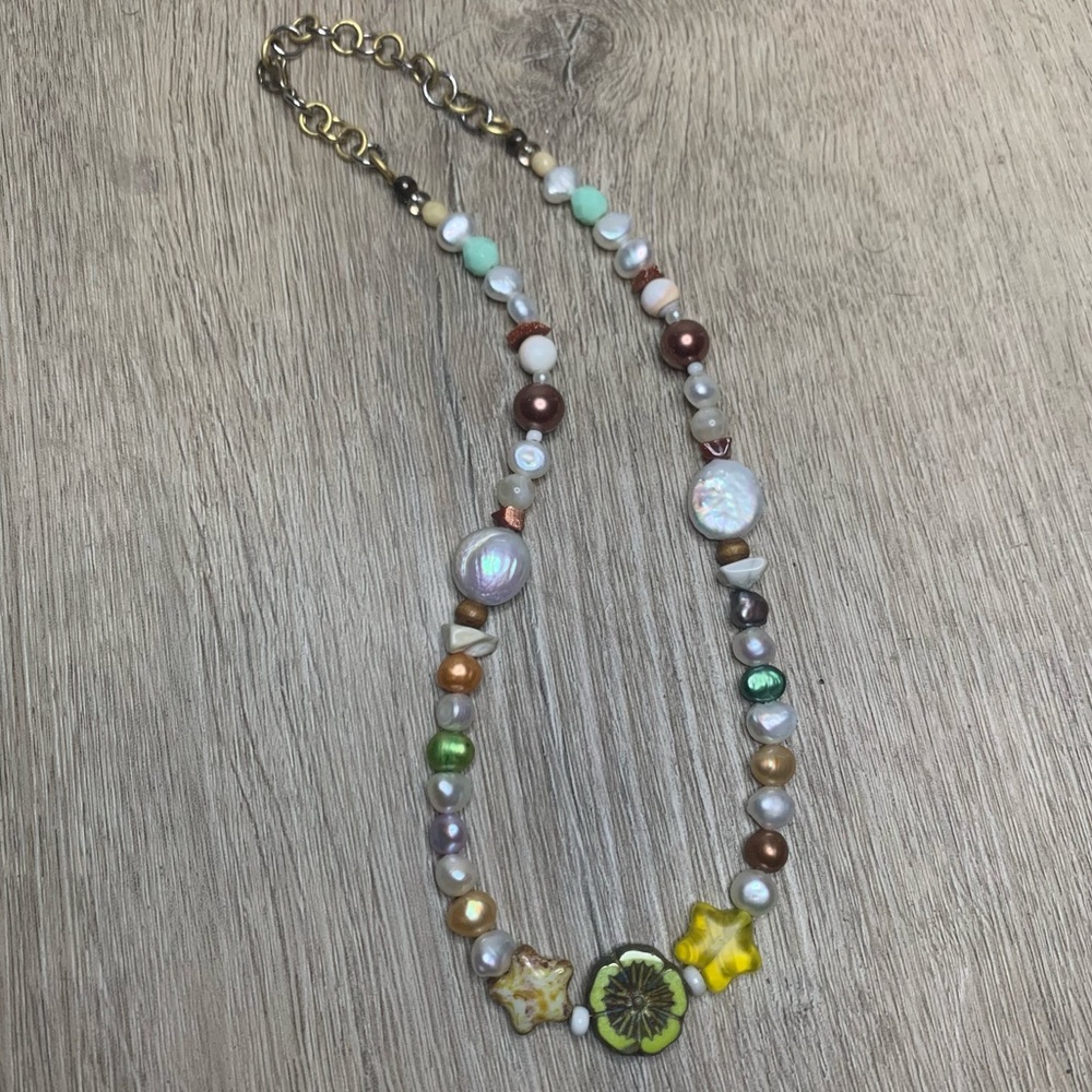 Nautical Starfish handmade multicolored Freshwater Pearl beaded Necklace